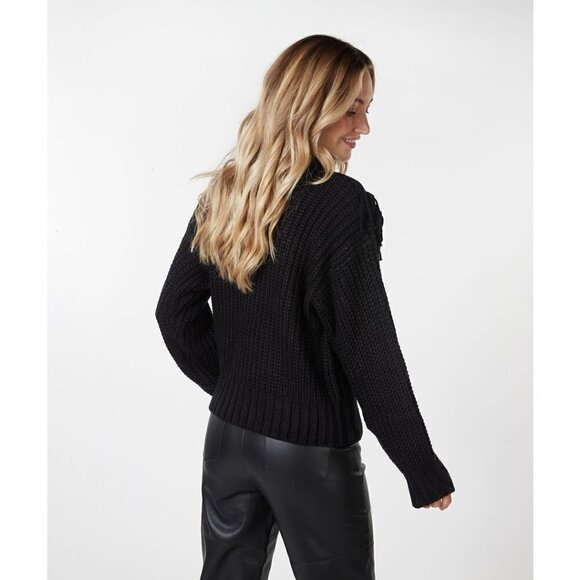 NWT ESQUALO Black Fringe Cable Knit - Picture 4 of 11